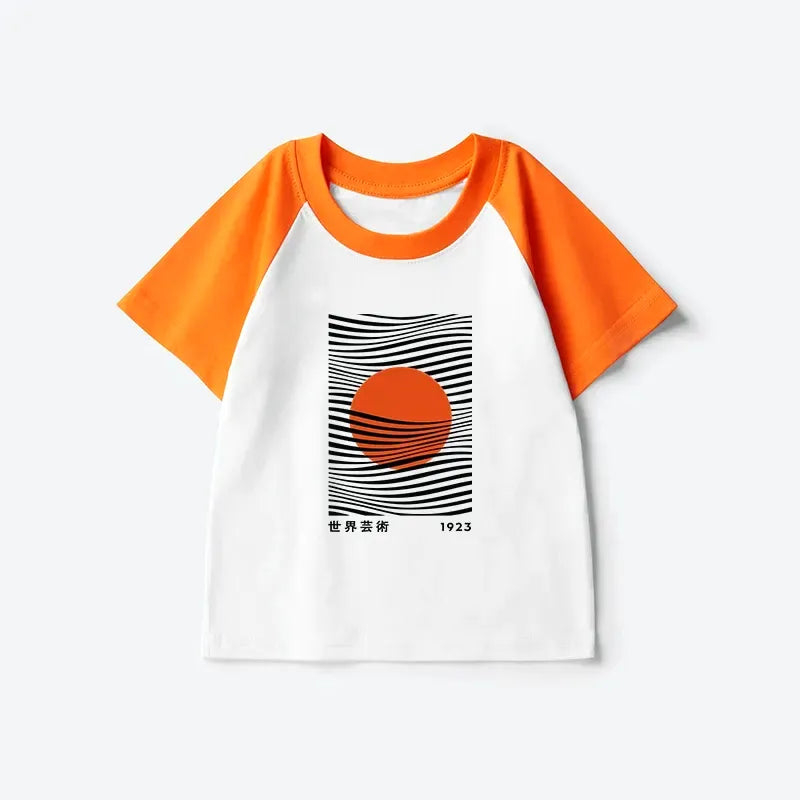 Kyoto-Lion Minimalist Art Sun Kids Raglan T-shirt