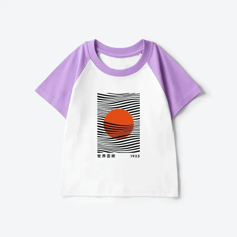 Kyoto-Lion Minimalist Art Sun Kids Raglan T-shirt
