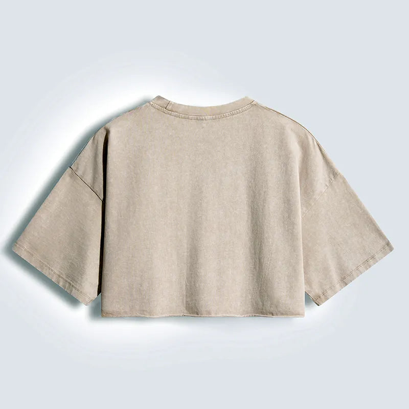 Kyoto-Lion Focused Samurai Frog Women's Washed Crop T-Shirt