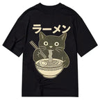 Funny Black Cat Eating Ramen Tee