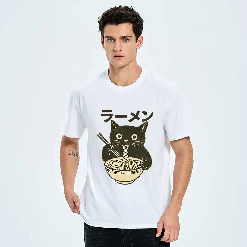 Funny Black Cat Eating Ramen Tee