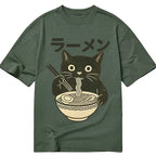 Funny Black Cat Eating Ramen Tee