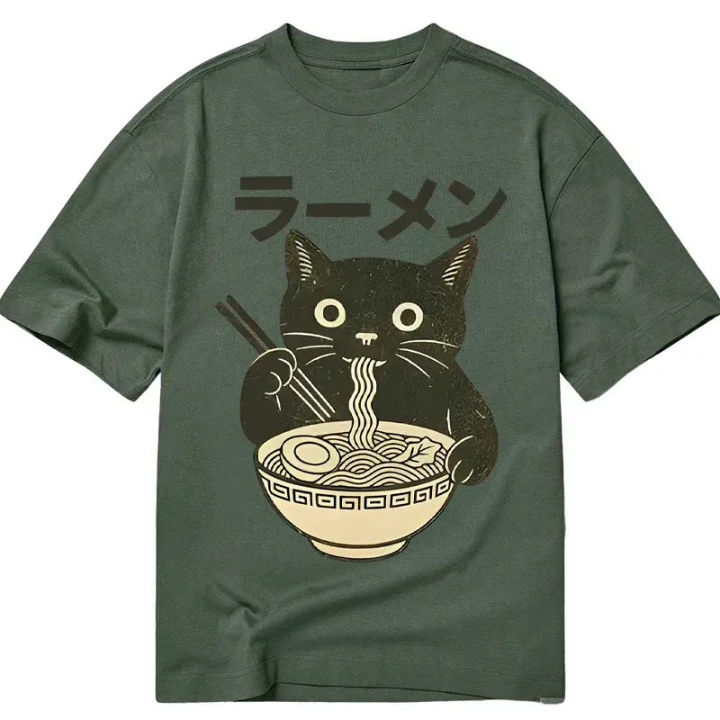 Funny Black Cat Eating Ramen Tee
