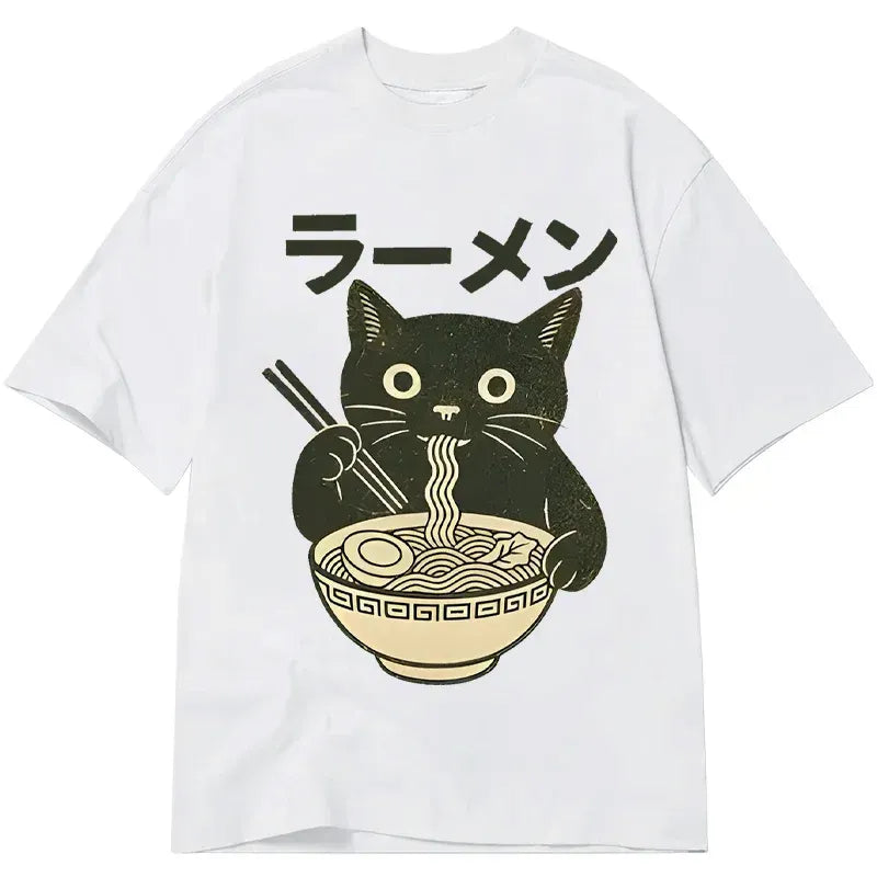 Funny Black Cat Eating Ramen Tee