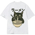 Funny Black Cat Eating Ramen Tee