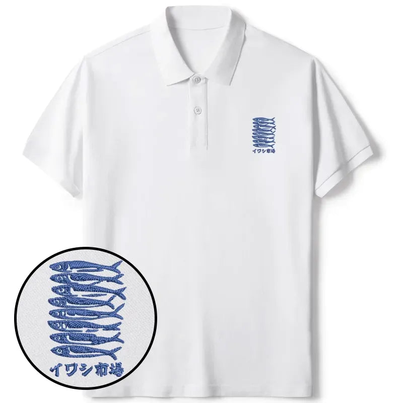 Kyoto-Lion Sardine Market Embroidered Polo T-Shirt