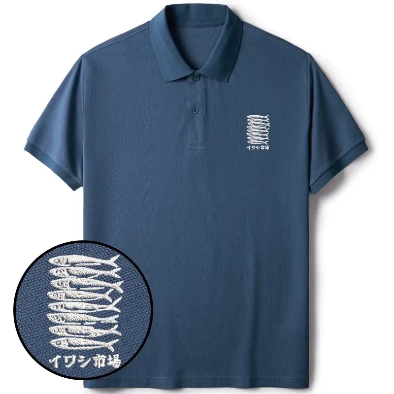 Kyoto-Lion Sardine Market Embroidered Polo T-Shirt