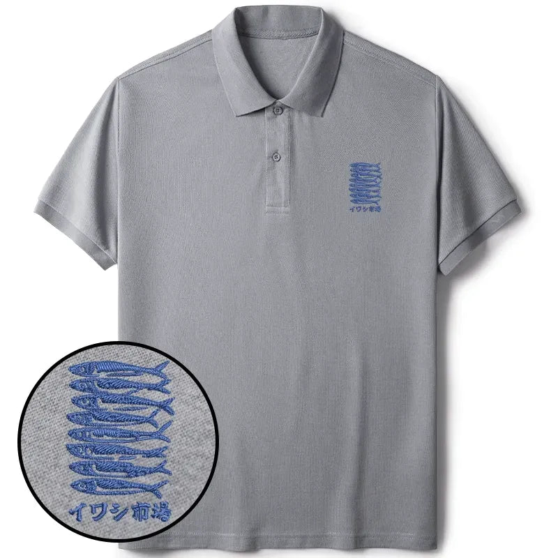 Kyoto-Lion Sardine Market Embroidered Polo T-Shirt