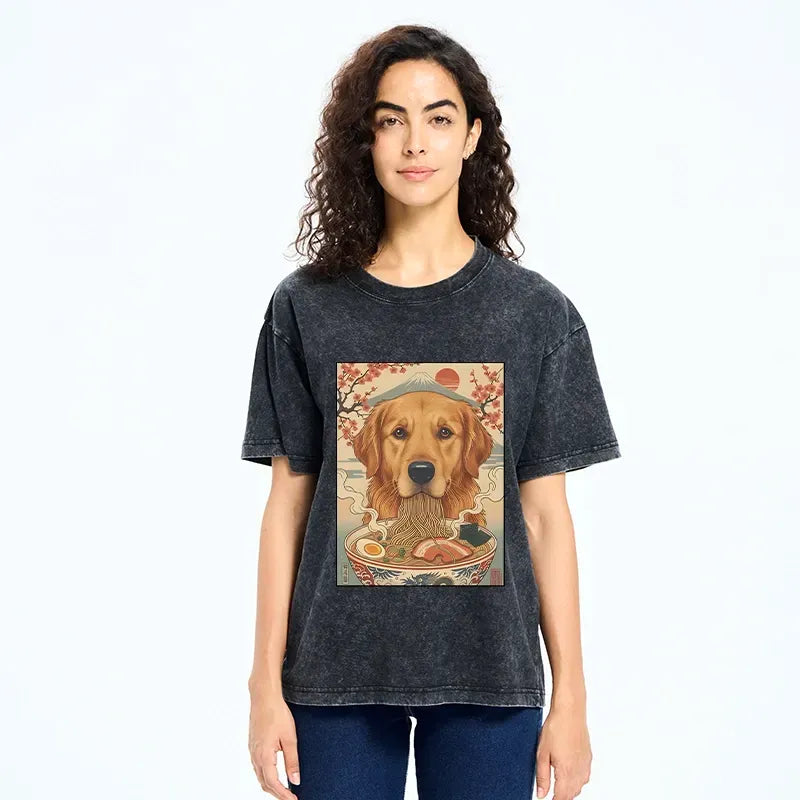 Kyoto-Lion Japanese Style Dog Ramen Meme Washed T-Shirt