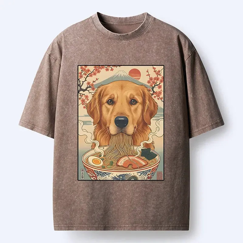 Kyoto-Lion Japanese Style Dog Ramen Meme Washed T-Shirt