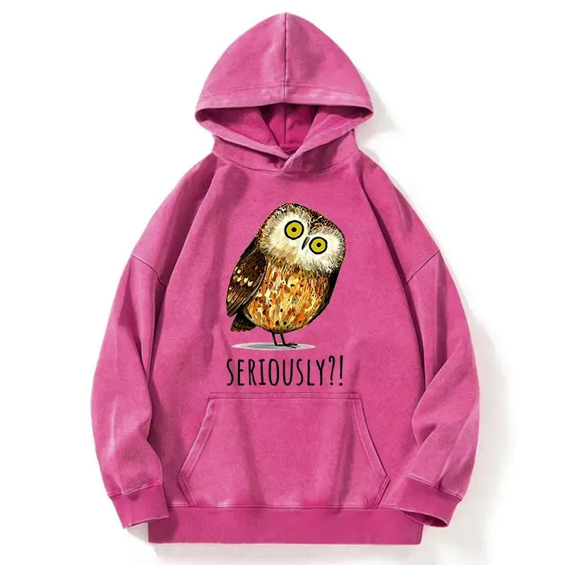 Kyoto-Lion Seriously Confused Owl Meme Art Washed Hoodie
