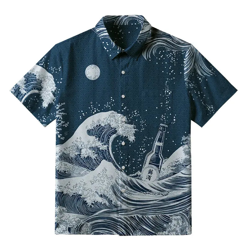 Japanese Ukiyo-e Button-up Shirt for Vacation