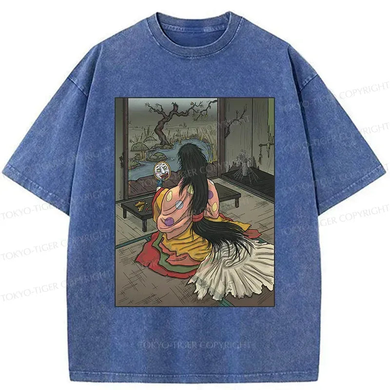 Kyoto-Lion Japanese Female Yokai Washed T-Shirt