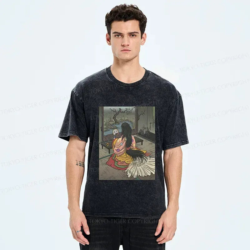 Kyoto-Lion Japanese Female Yokai Washed T-Shirt