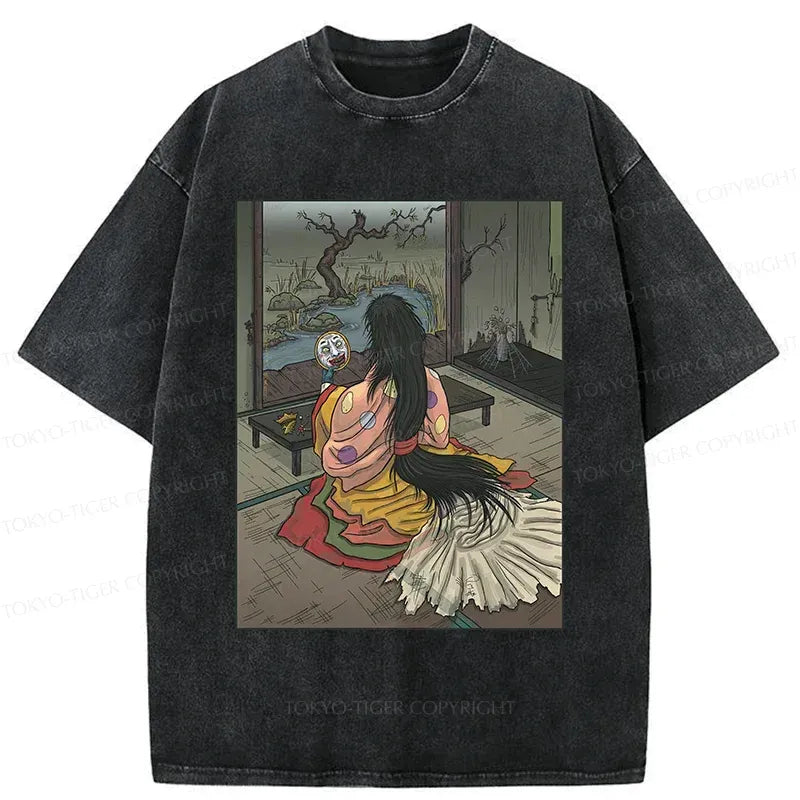 Kyoto-Lion Japanese Female Yokai Washed T-Shirt