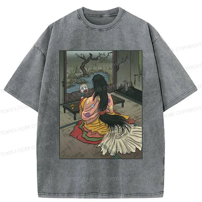 Kyoto-Lion Japanese Female Yokai Washed T-Shirt