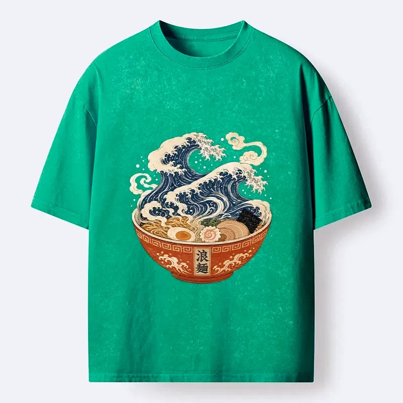 washed unisex japanese wave t-shirt on sale