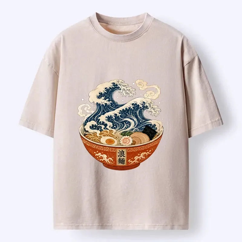washed unisex japanese wave t-shirt on sale