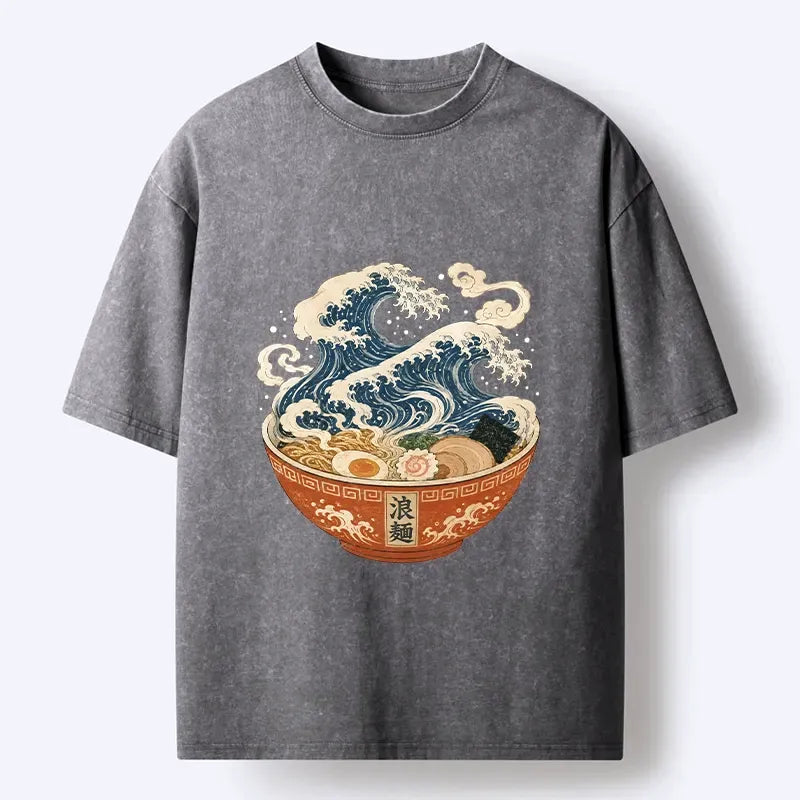 washed unisex japanese wave t-shirt on sale