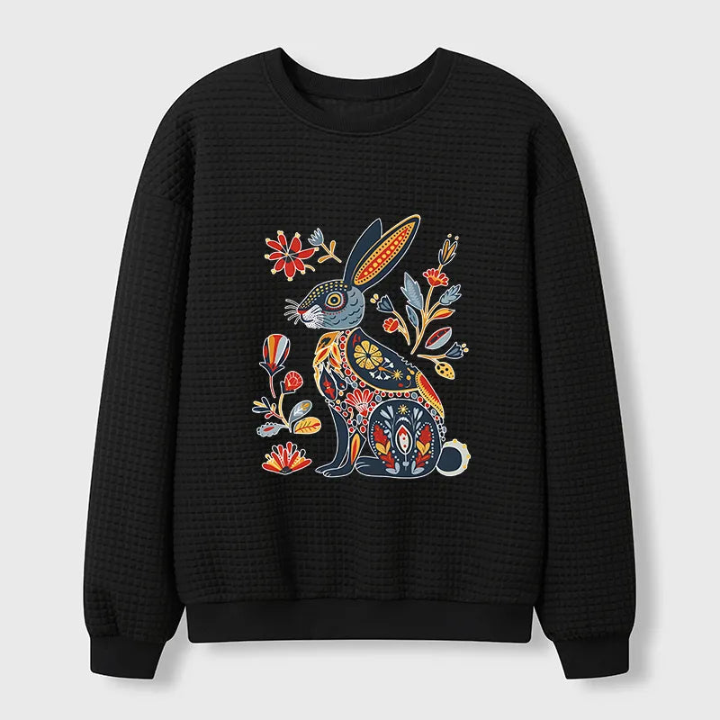 Kyoto-Lion Folk Hare Bloom Waffle Sweatshirt
