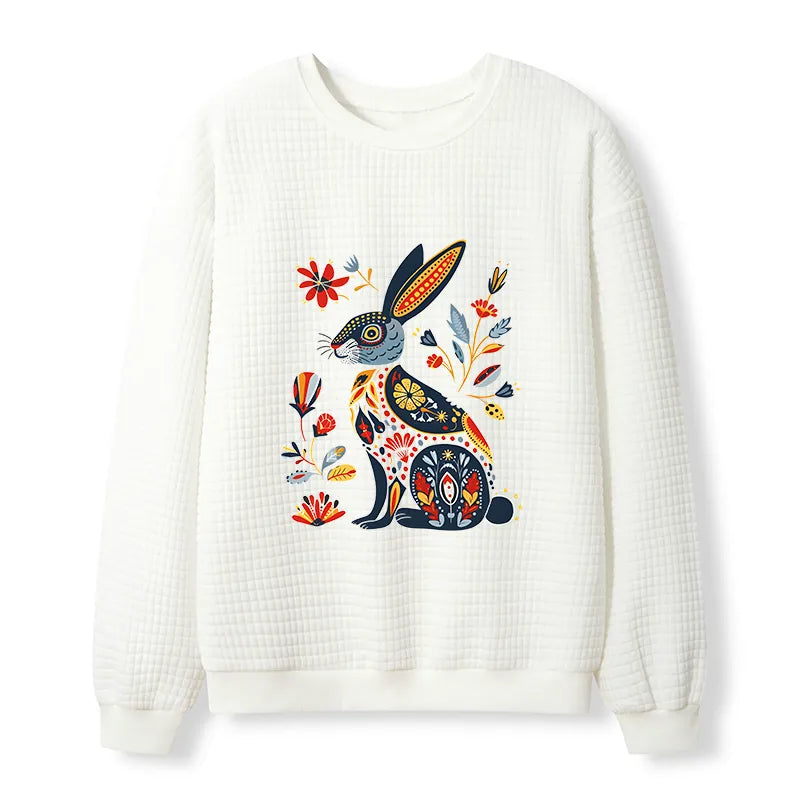 Kyoto-Lion Folk Hare Bloom Waffle Sweatshirt