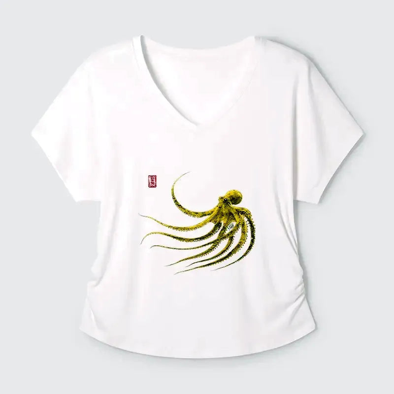 Retro Octopus Japanese T-Shirt for Women