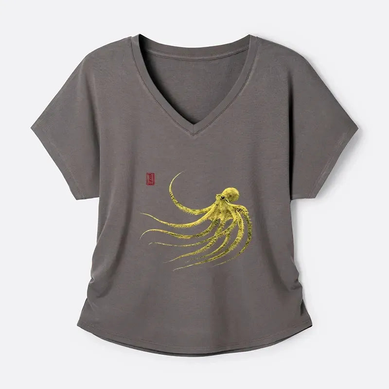 Kyoto-Lion Retro Octopus Japanese Modal Dolman Sleeve T-Shirt