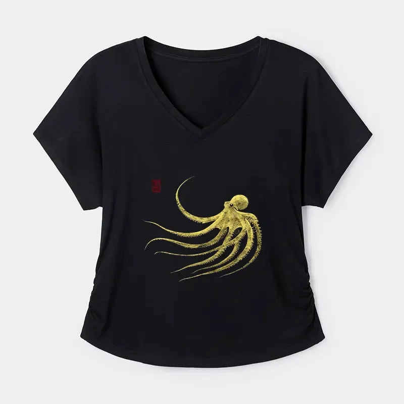 Kyoto-Lion Retro Octopus Japanese Modal Dolman Sleeve T-Shirt