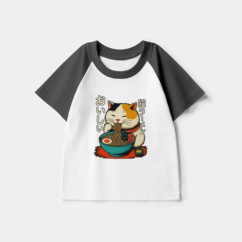 Kyoto-Lion Cute Eat Eating Japanese Ramen Kids Raglan T-shirt