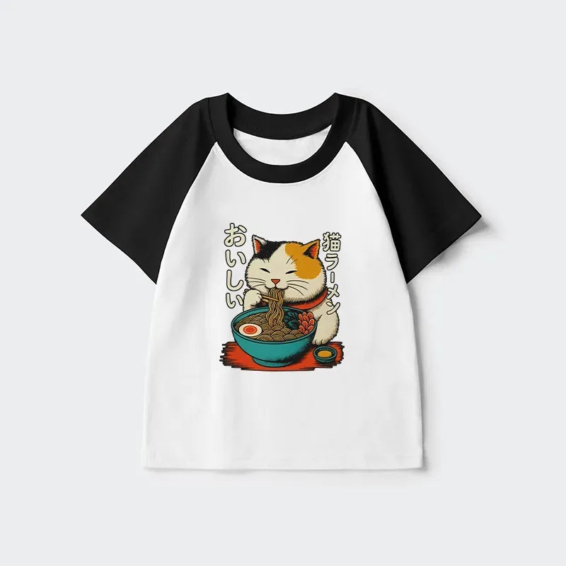 Kyoto-Lion Cute Eat Eating Japanese Ramen Kids Raglan T-shirt