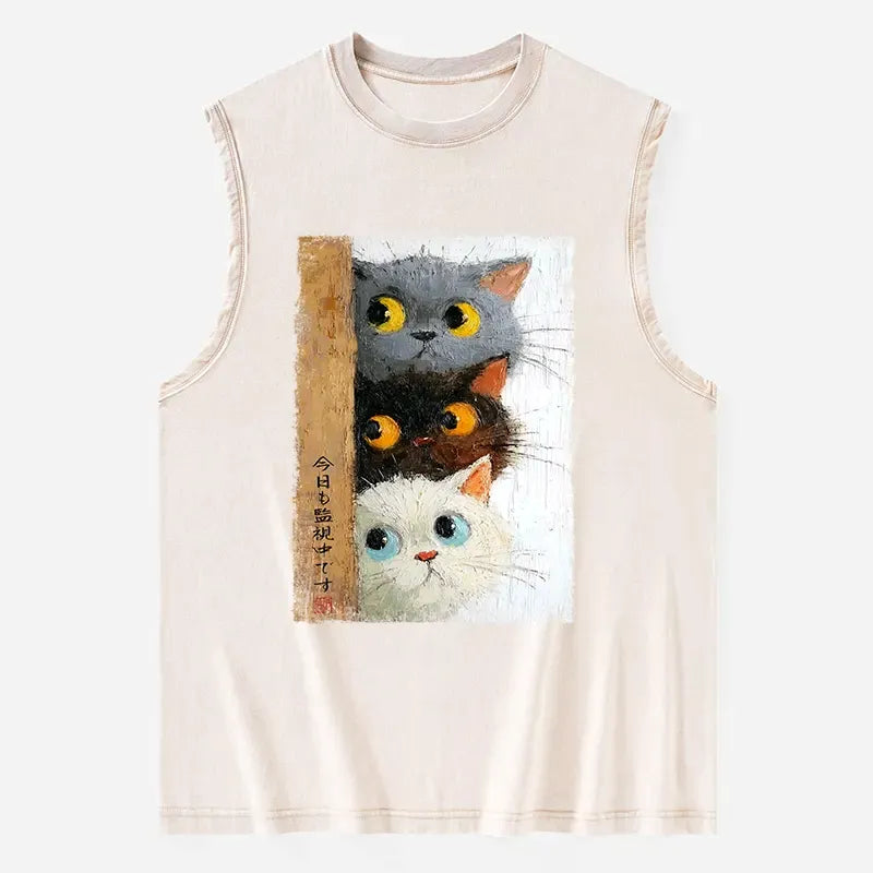 Japanese Cute Cats Washed Tank Top