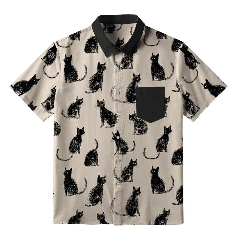 Japanese Black Cat Button-up Shirt