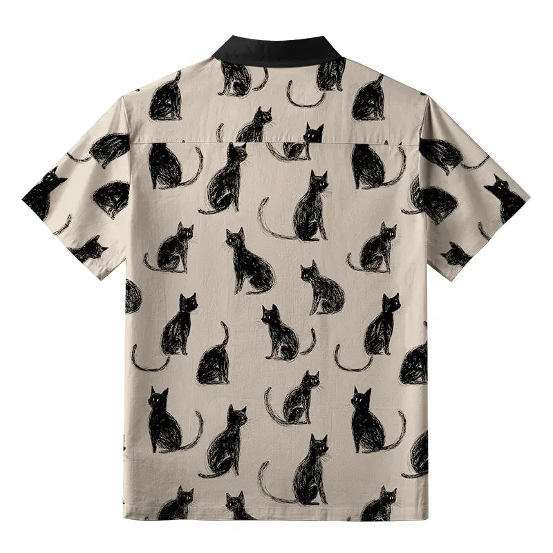 Kyoto-Lion Black Cat Beige Button-up Shirt