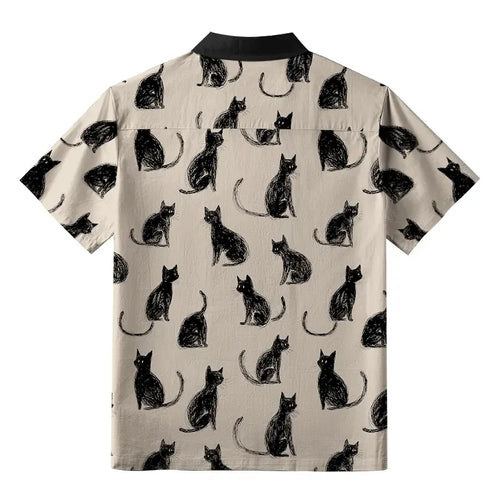 Kyoto-Lion Black Cat Beige Button-up Shirt