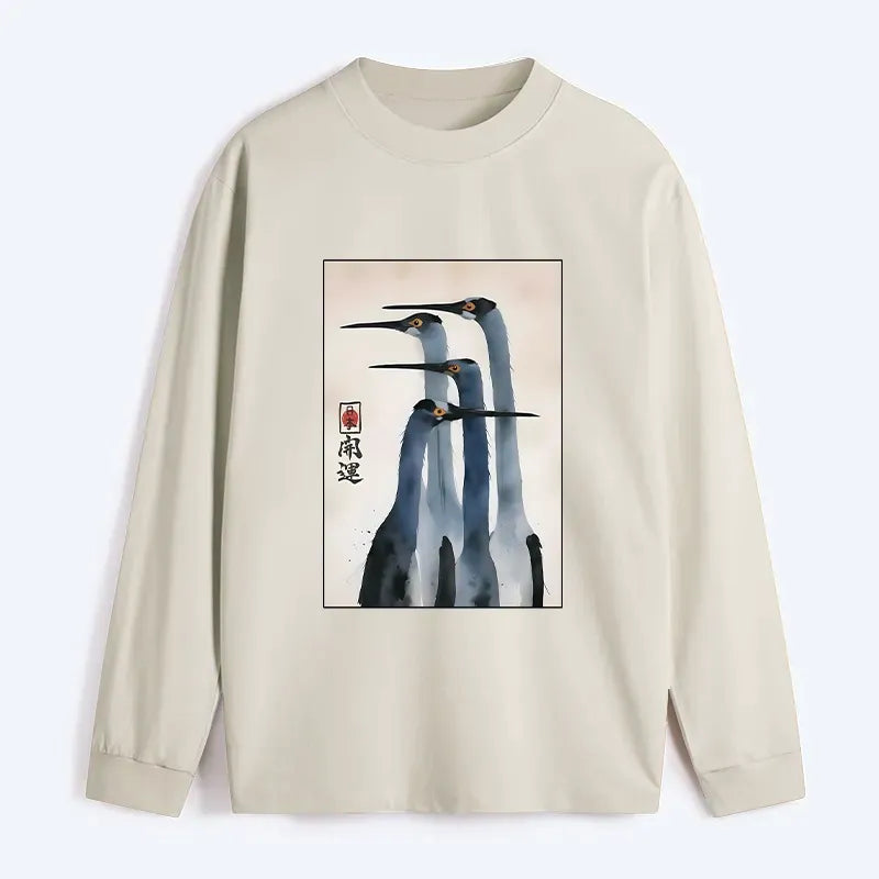 Kyoto-Lion Retro Sandhill Crane Classic Long Sleeve T-Shirt