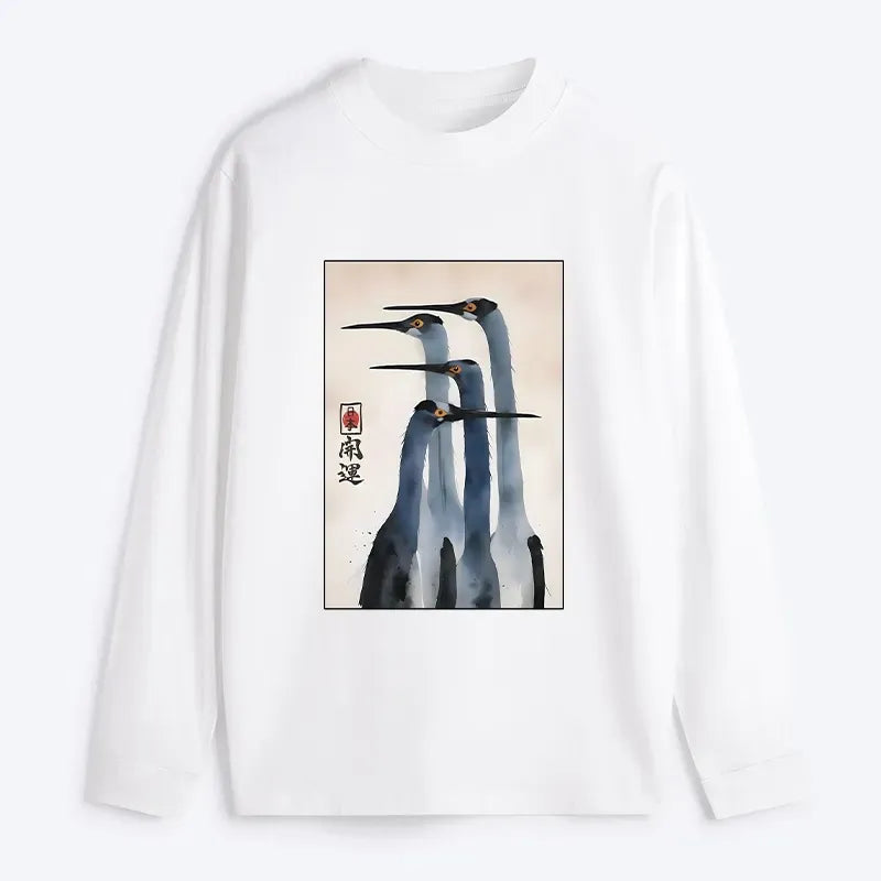 Kyoto-Lion Retro Sandhill Crane Classic Long Sleeve T-Shirt