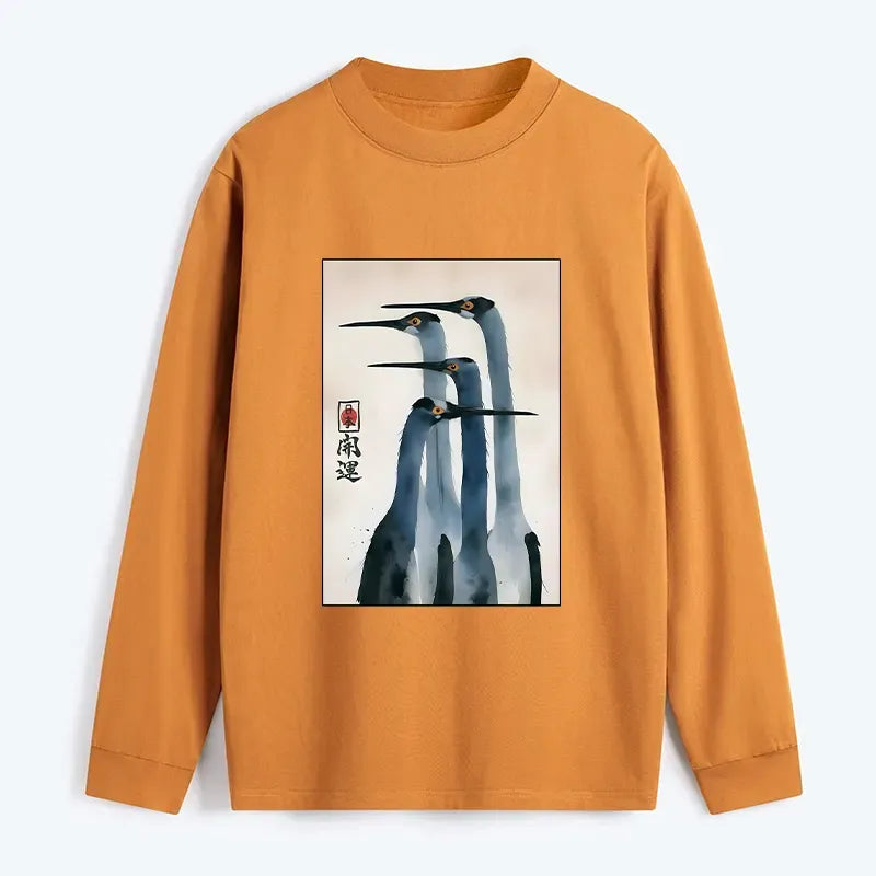Kyoto-Lion Retro Sandhill Crane Classic Long Sleeve T-Shirt