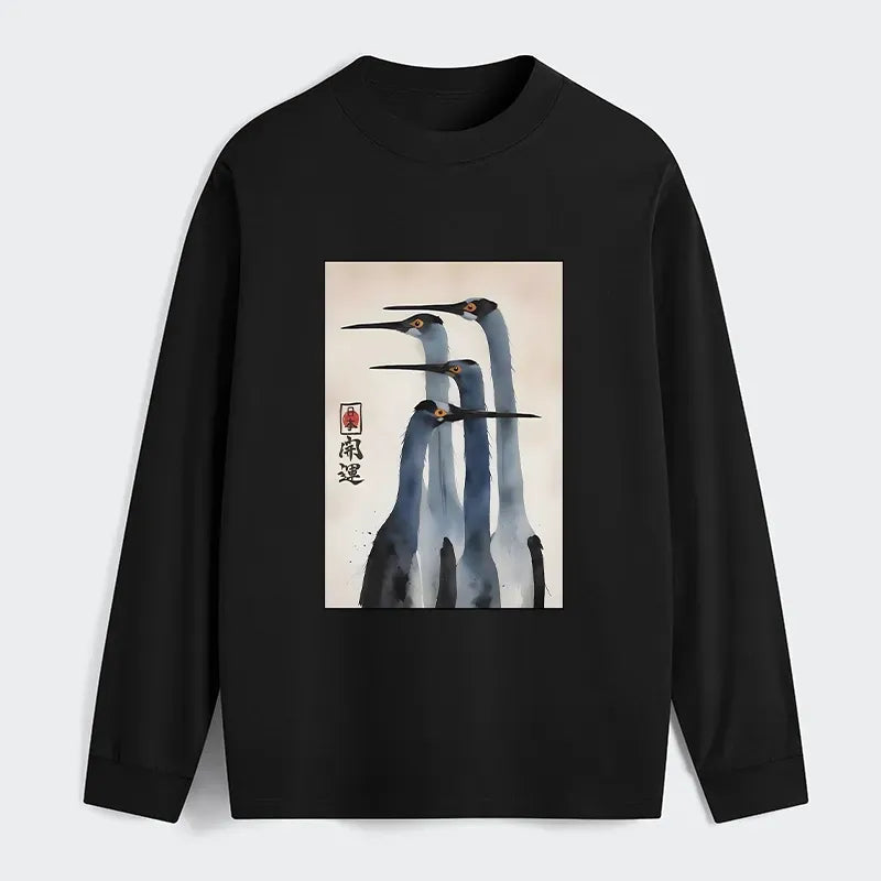 Retro Japanese Crane Long Sleeve T-Shirt