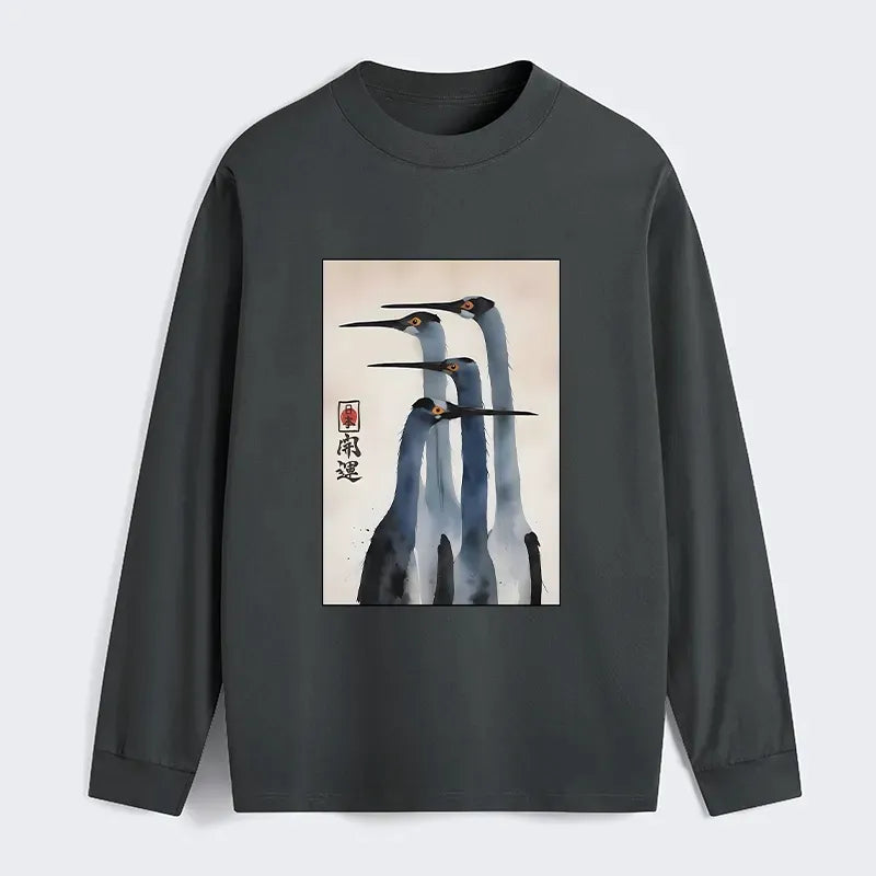 Retro Japanese Crane Long Sleeve T-Shirt
