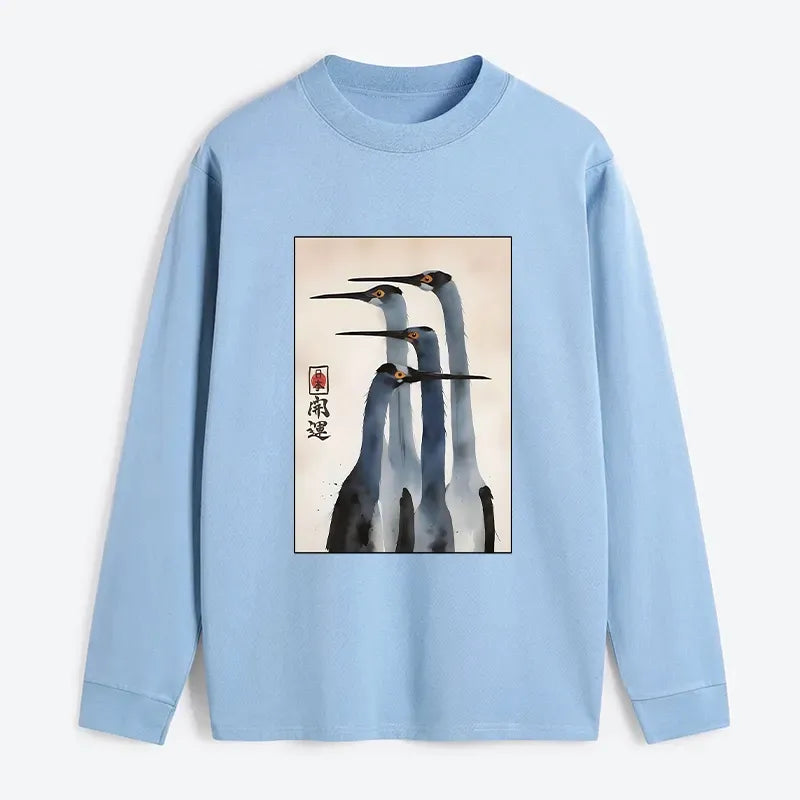 Kyoto-Lion Retro Sandhill Crane Classic Long Sleeve T-Shirt