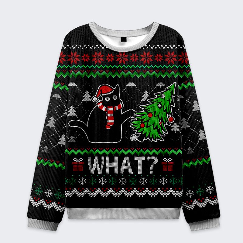 Kyoto-Lion Funny Cat£ºWhat? The Tree Fell On Its Own Christmas Ugly Sweatshirt