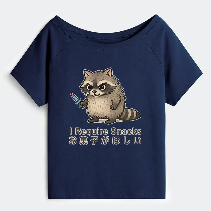 Kyoto-Lion Raccoons Need Snacks Funny Off Shoulder T-Shirt