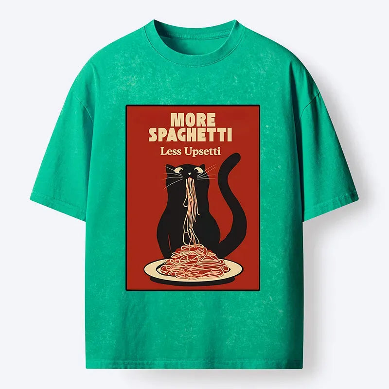 Black Cat Eating Spaghetti T-Shirt for Summer