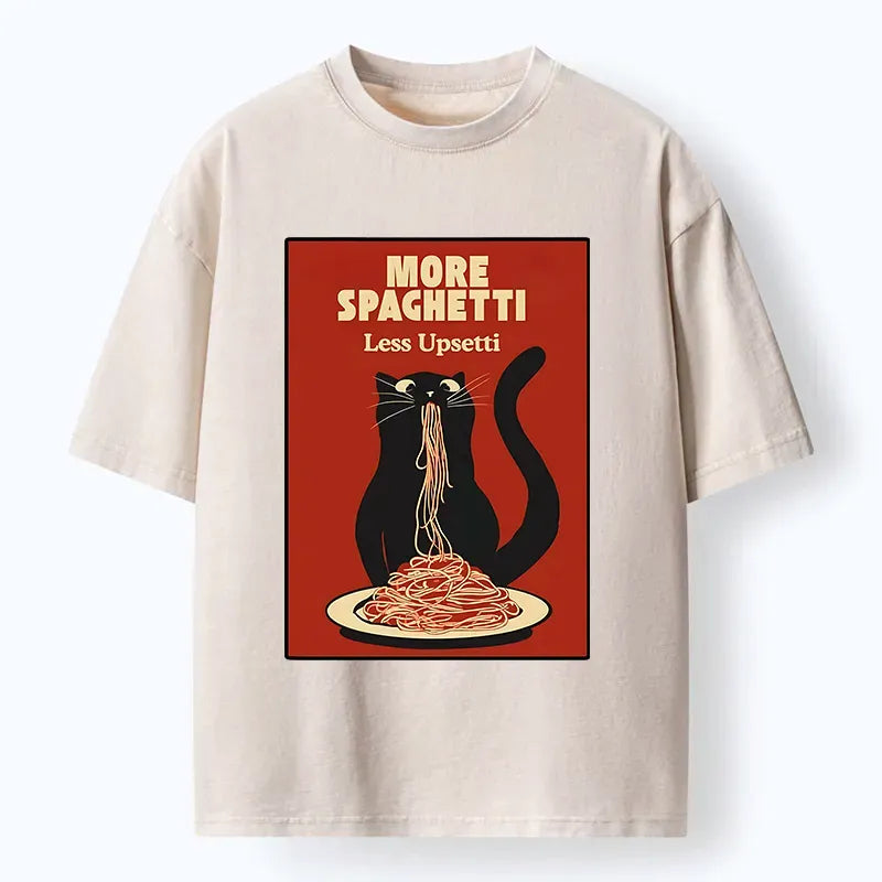 Black Cat Eating Spaghetti T-Shirt for Summer