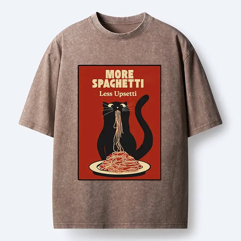 Black Cat Eating Spaghetti T-Shirt for Summer