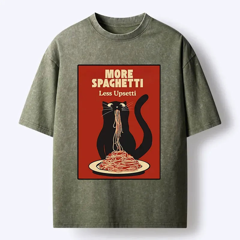 Kyoto-Lion Black Cat Eating Spaghetti Poster Washed T-Shirt