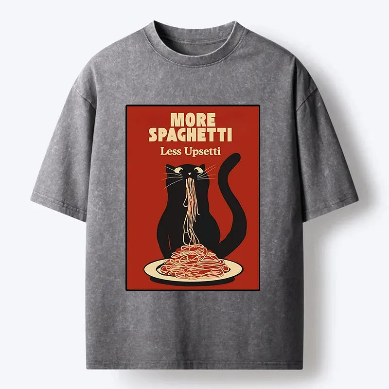 Kyoto-Lion Black Cat Eating Spaghetti Poster Washed T-Shirt