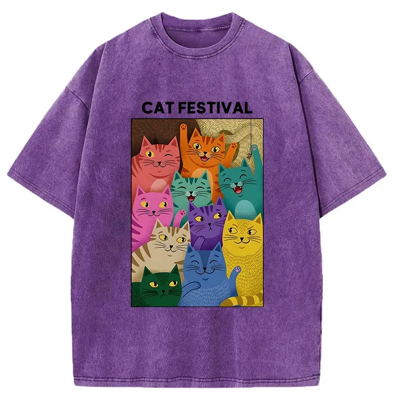 Colorful Japanese festival cat t-shirt