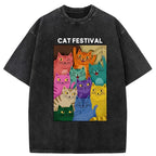 Colorful Japanese festival cat t-shirt