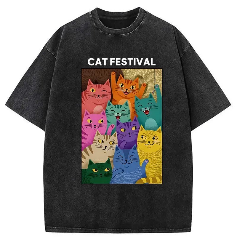 Colorful Japanese festival cat t-shirt